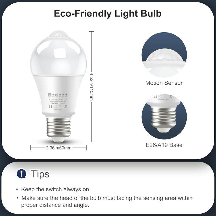 Picture of E27 Motion Sensor LED Bulb 12W 100W Equivalent 3000K Warm White Dusk to Dawn Auto On Off Security Lighting 2 Pack