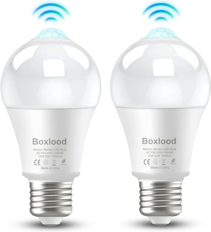 Picture of E27 Motion Sensor LED Bulb 12W 100W Equivalent 3000K Warm White Dusk to Dawn Auto On Off Security Lighting 2 Pack