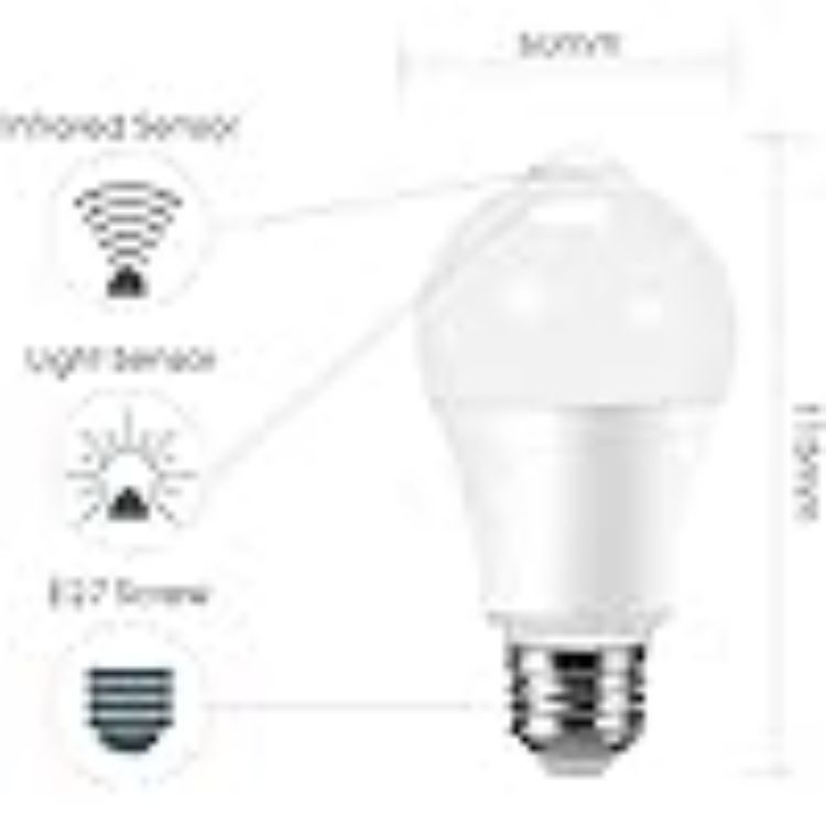 Picture of E27 PIR Motion Sensor LED Bulb 12W 100W Equivalent 6000K Daylight Auto On Off Security Lighting 2 Pack
