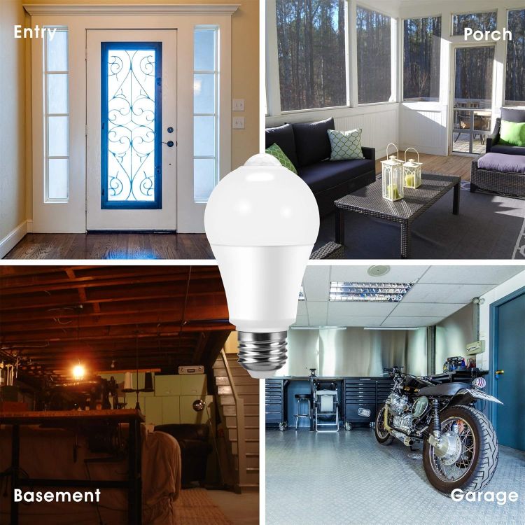 Picture of E27 PIR Motion Sensor LED Bulb 12W 100W Equivalent 6000K Daylight Auto On Off Security Lighting 2 Pack