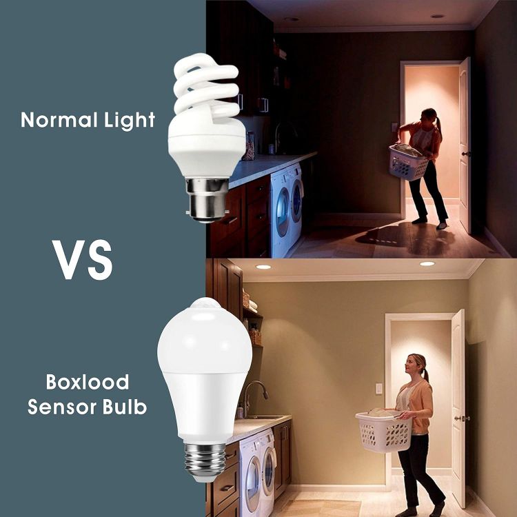 Picture of E27 PIR Motion Sensor LED Bulb 12W 100W Equivalent 6000K Daylight Auto On Off Security Lighting 2 Pack