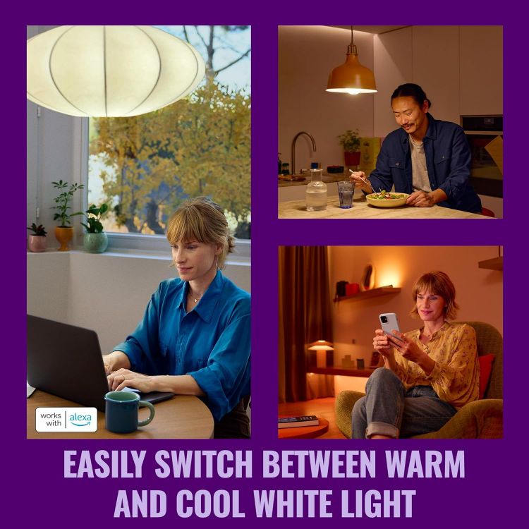 Picture of E27 Smart LED Bulb 2 Pack 806 Lumens 60W Equivalent RGB Tunable White 2200K to 6500K Dimmable Works with Alexa Google Assistant and Apple Home