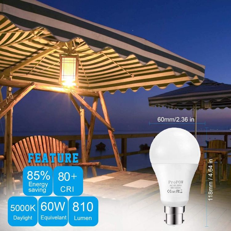 Picture of B22 Dusk to Dawn Light Bulb 9W (60W Equivalent) A60 LED Light Sensor Bulbs 2 Pack Daylight White Automatic On/Off