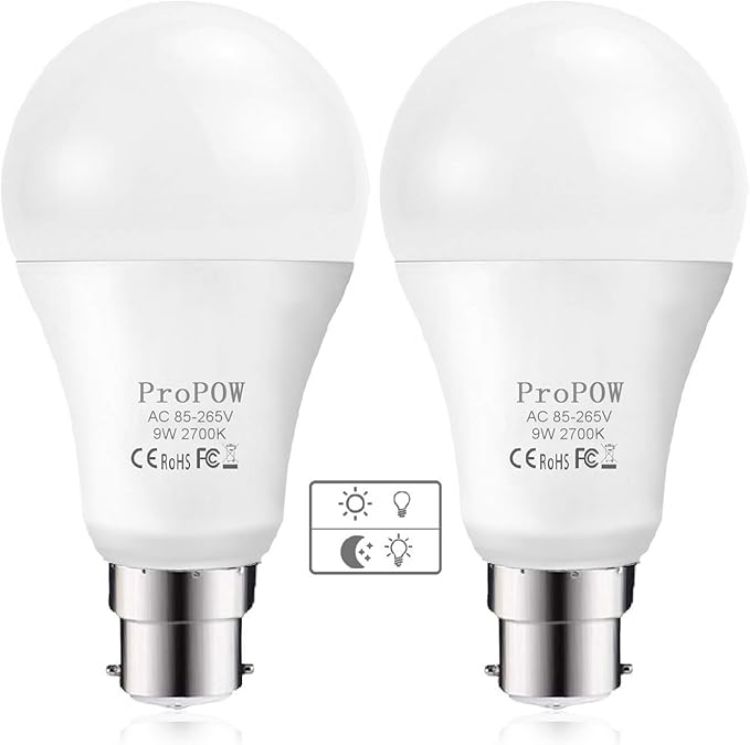 Picture of Dusk to Dawn LED Light Bulb 9W (60W Equivalent) A19 B22 Sensor Bulbs Soft White – Automatic On/Off Indoor Outdoor Lighting 2 Pack
