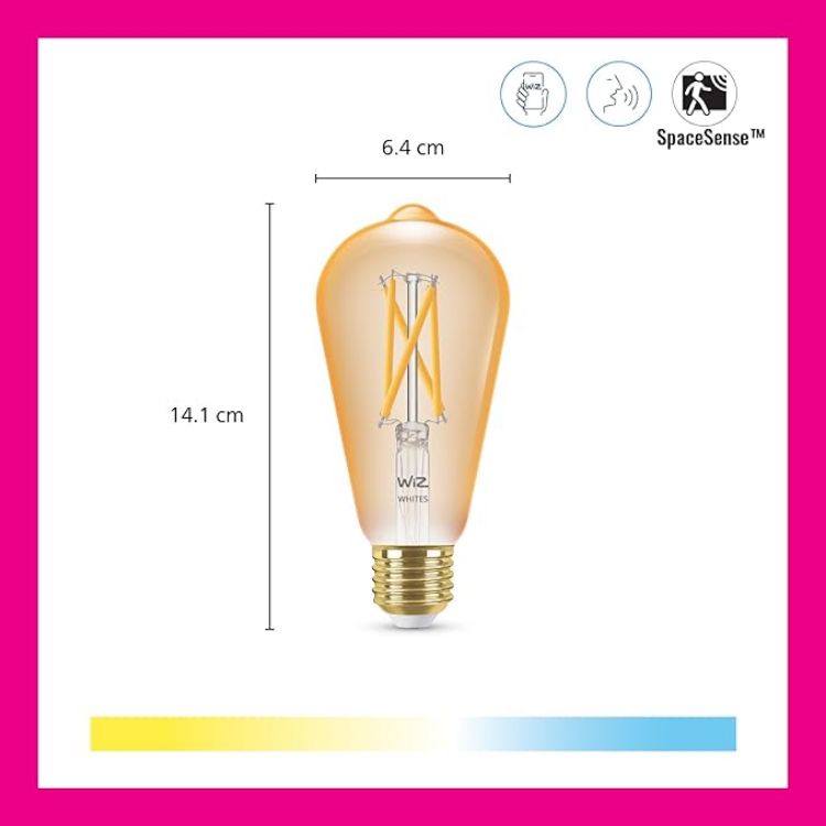 Picture of Tunable E27 Smart WiFi ST64 LED Light Bulb 50W Equivalent Warm to Cool White – App Controlled Vintage Filament Bulb for Home Indoor Lighting