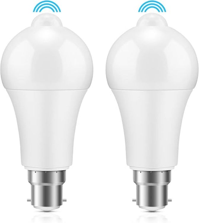 Picture of PIR Motion Sensor LED Bulb B22 12W (100W Equivalent) Cool White 6000K – Auto On/Off Bayonet Light Bulbs for Garage Corridor Basement 2 Pack