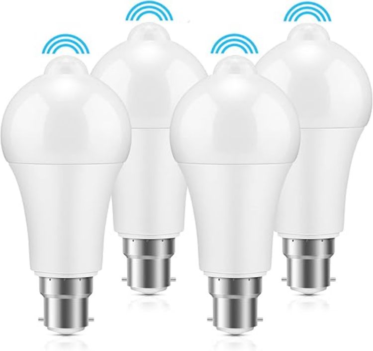 Picture of PIR Motion Sensor LED Bulb B22 12W (100W Equivalent) Cool White 6000K Auto On/Off – Smart Bayonet Light Bulbs for Garage Corridor Basement 4 Pack