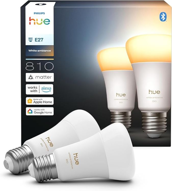 Picture of Smart A60 LED Bulb E27 6W, Full Spectrum 1000K–20000K, 810 Lumens, Dimmable White Ambiance, Works with Alexa, Google Assistant & Apple Home, 2 Pack