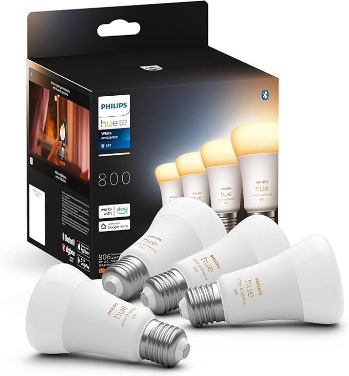 Picture of White Ambiance Smart LED Bulb E27 4 Pack, 60W Equivalent, 800 Lumens, Bluetooth, Dimmable, Works with