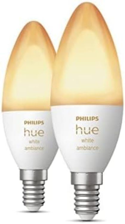 Picture of Philips Hue White Ambiance Smart Bulb E14 2 Pack, Dimmable LED, Works with Alexa, Google Assistant & Apple HomeKit