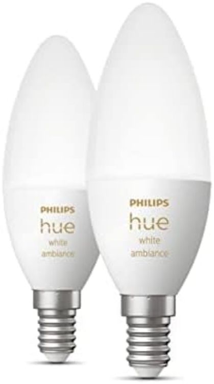 Picture of Philips Hue White Ambiance Smart Bulb E14 2 Pack, Dimmable LED, Works with Alexa, Google Assistant & Apple HomeKit