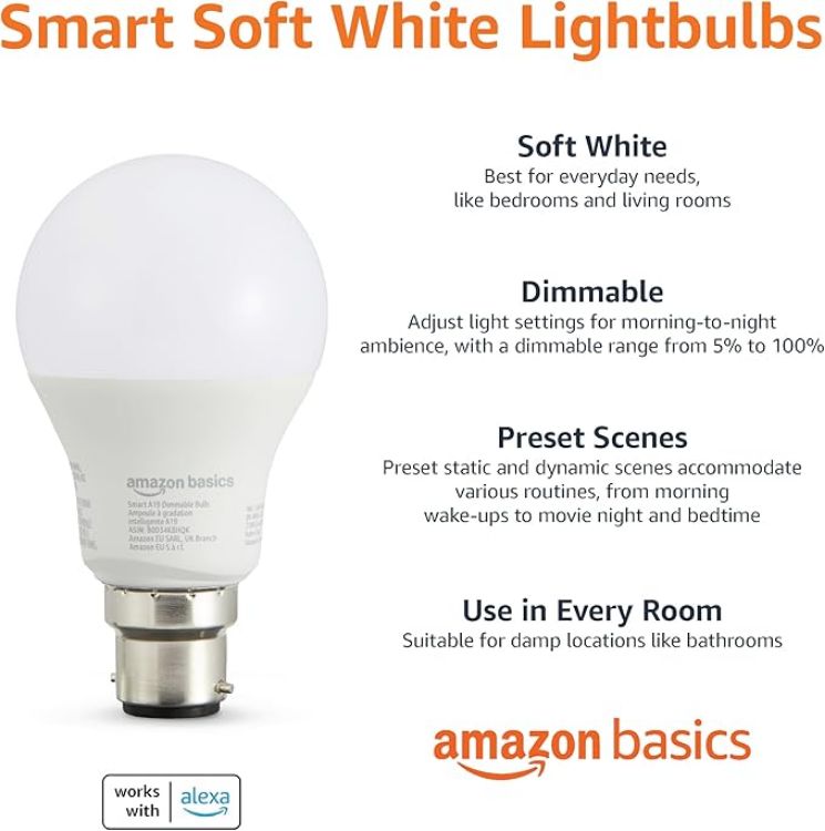 Picture of Smart Dimmable LED Bulb B22 8W (60W Equivalent), Soft White, Works with Alexa, App Control, 1 Pack