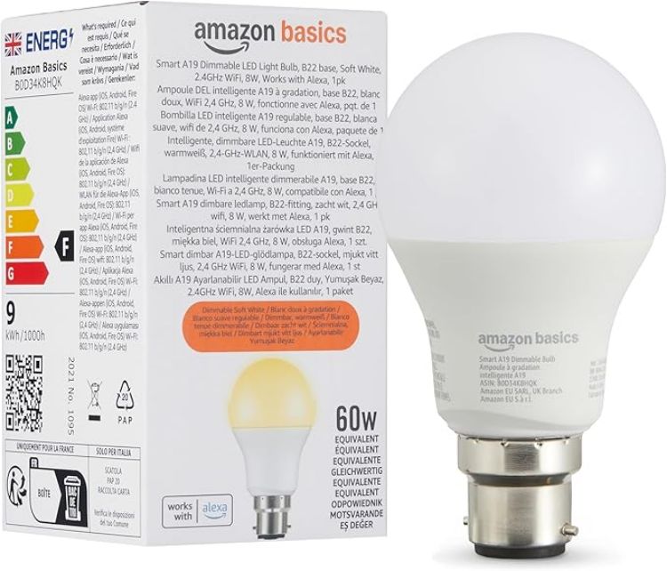Picture of Smart Dimmable LED Bulb B22 8W (60W Equivalent), Soft White, Works with Alexa, App Control, 1 Pack