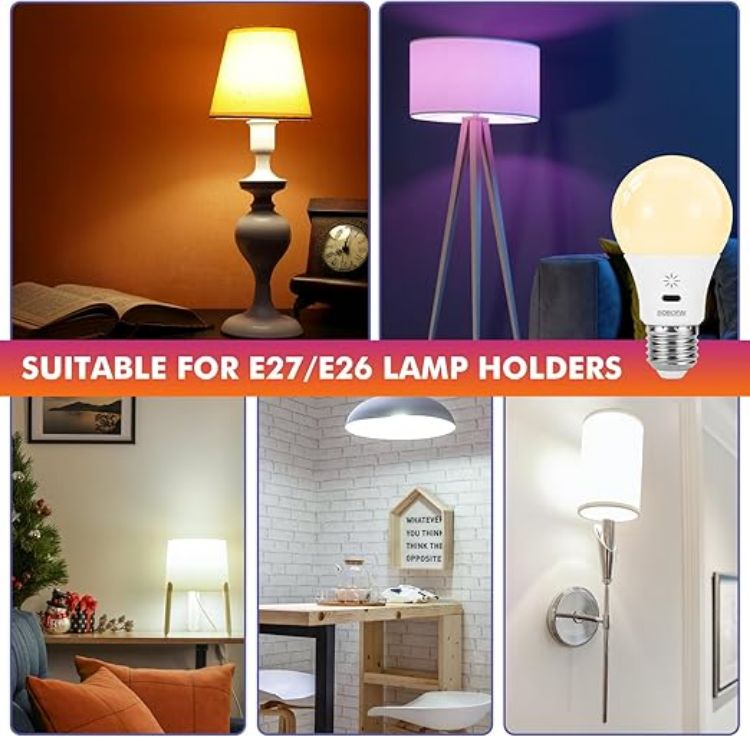 Picture of USB Rechargeable Smart LED Bulb E27 2 Pack, 8W RGB Color Changing, 2600mAh Battery, Remote Control, Dimmable A19 Emergency Light