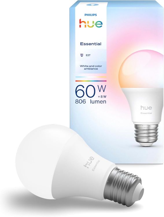 Picture of Essential Smart LED A60 Bulb E27 1 Pack, RGB & Tunable White 2200K–6500K, 806 Lumens, Dimmable, Works with Alexa, Google Assistant & Apple Home
