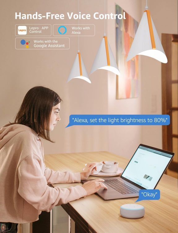 Picture of AI Smart Bulb E14 2 Pack, WiFi RGB Color Changing, Music Sync, Voice Control, Works with Alexa & Google Assistant