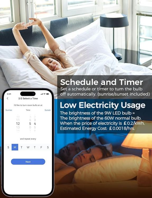 Picture of Smart B22 WiFi Bulb 2 Pack, 9W 810LM Colour Changing Dimmable LED, Works with Alexa Google Home Apple HomeKit