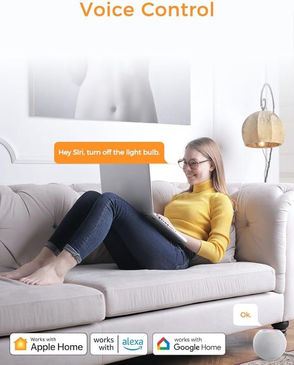 Picture of Smart B22 WiFi Bulb 2 Pack, 9W 810LM Colour Changing Dimmable LED, Works with Alexa Google Home Apple HomeKit