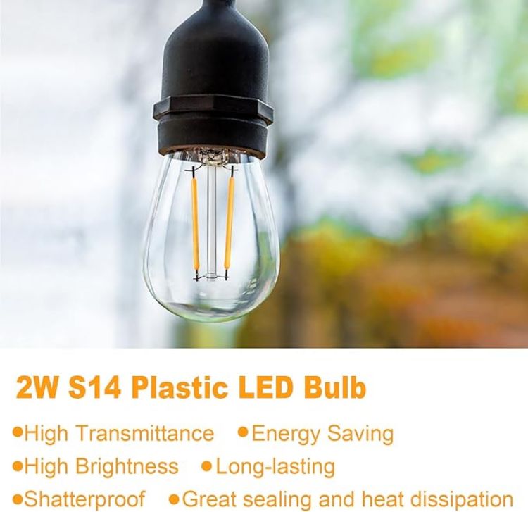 Picture of Outdoor String Light Replacement Bulbs 15 Pack E27 S14 LED 2700K Warm White | 2W Energy Saving Festoon Patio Garden Lights