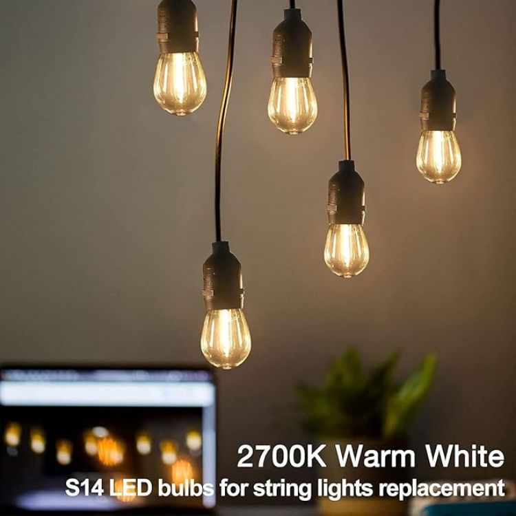 Picture of S14 LED Light Bulbs 6 Pack E27 2W 2700K Warm White | Shatterproof Outdoor String Light Replacement, 20W Equivalent