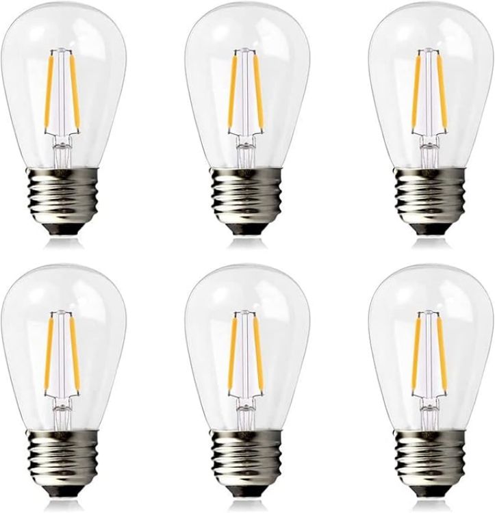 Picture of S14 LED Light Bulbs 6 Pack E27 2W 2700K Warm White | Shatterproof Outdoor String Light Replacement, 20W Equivalent