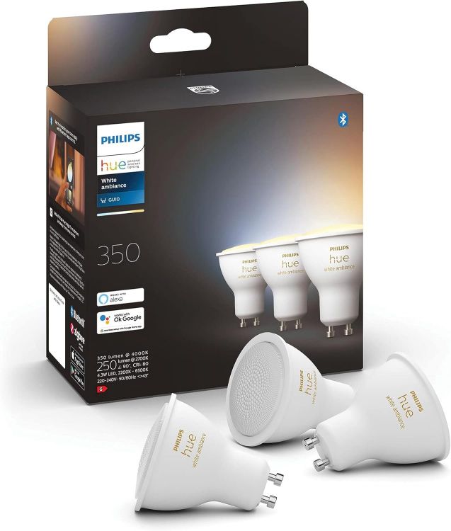 Picture of White Ambiance Smart Spotlight 3 Pack LED [GU10 Spotlight] - 350 Lumens (50W Equivalent). Works with Alexa, Google Assistant and Apple Homekit