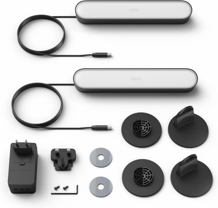Picture of Play White and Colour Ambiance Smart Light Bar Double Pack Base Unit, Entertainment Lighting for TV and Gaming (Works with Alexa, Google Assistant and Apple HomeKit), Black [Energy Class G]