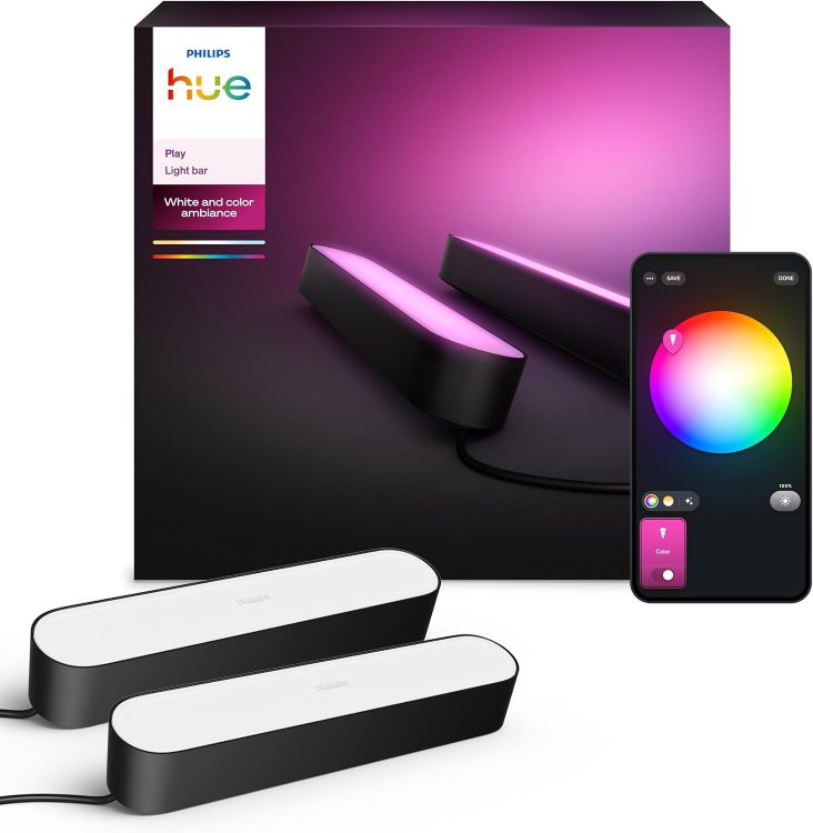 Picture of Play White and Colour Ambiance Smart Light Bar Double Pack Base Unit, Entertainment Lighting for TV and Gaming (Works with Alexa, Google Assistant and Apple HomeKit), Black [Energy Class G]