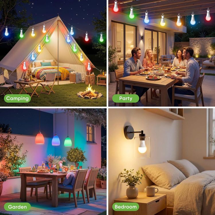 Picture of E27 Rechargeable RGB Light Bulb with Remote Control 2 Pack – 7W Battery Operated Wireless A19 LED Bulb with Timer & Hook