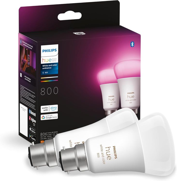 Picture of White and Colour Ambiance Smart Bulb Twin Pack B22 Bayonet Cap – 806 Lumens 60W Equivalent LED Smart Lighting for Living Room and Bedroom