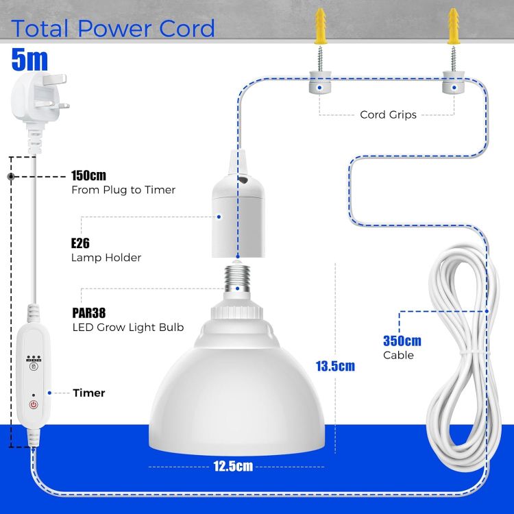 Picture of Grow Light Bulb with Timing and Hanging System 25W Full Spectrum LED Grow Lamp – 4H/9H/14H Timer Indoor Plant Light for Seedlings, Succulents, Cactus, Blooming and Fruiting