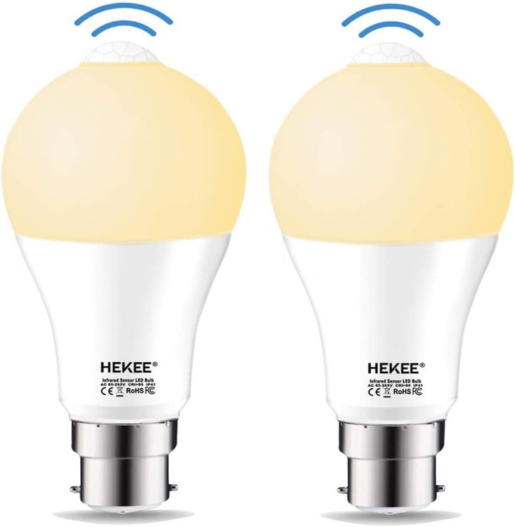 Picture of PIR Motion Sensor Light Bulb 9W B22 2 Pack A60 Warm White 2700K Bayonet Cap – 60W Equivalent Automatic Security LED Light [Energy Class E]