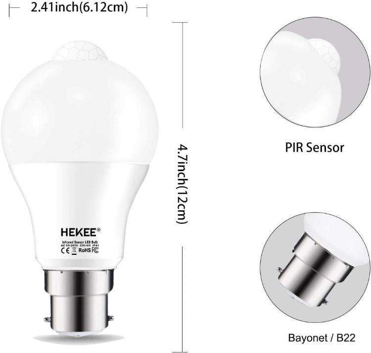 Picture of PIR Motion Sensor Light Bulb 9W B22 2 Pack A60 Warm White 2700K Bayonet Cap – 60W Equivalent Automatic Security LED Light [Energy Class E]