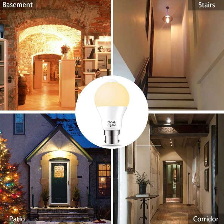 Picture of PIR Motion Sensor Light Bulb 9W B22 2 Pack A60 Warm White 2700K Bayonet Cap – 60W Equivalent Automatic Security LED Light [Energy Class E]