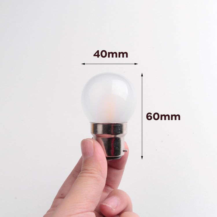 Picture of 1.5W Small B22 Bayonet Cap LED Bulb 2 Pack G40 Frosted Warm White 2700K – 15W Equivalent Low Wattage BC Golf Light Bulb CRI 90+ [Energy Class G]