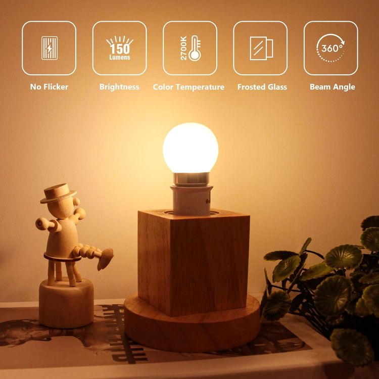 Picture of 1.5W Small B22 Bayonet Cap LED Bulb 2 Pack G40 Frosted Warm White 2700K – 15W Equivalent Low Wattage BC Golf Light Bulb CRI 90+ [Energy Class G]