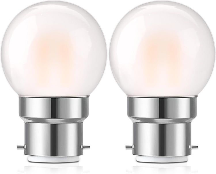 Picture of 1.5W Small B22 Bayonet Cap LED Bulb 2 Pack G40 Frosted Warm White 2700K – 15W Equivalent Low Wattage BC Golf Light Bulb CRI 90+ [Energy Class G]