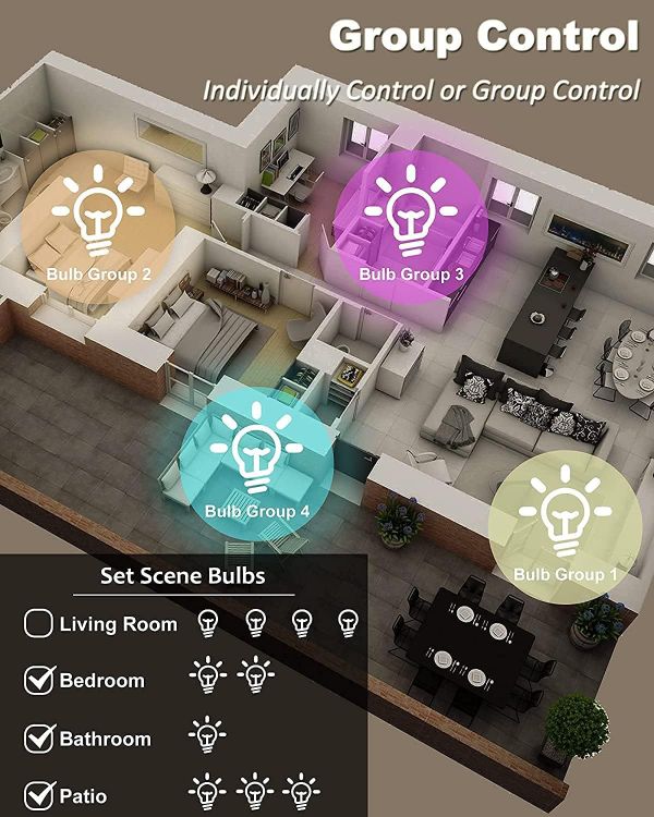 Picture of Smart Bulb E27 Alexa WiFi Light Bulbs 4 Pack 9W 1000LM RGB LED Screw Bulb 2700K–6500K Dimmable Compatible with Alexa Google Home No Hub Required [Energy Class E]