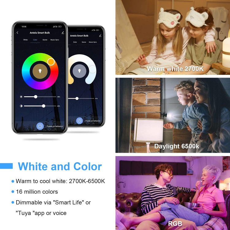 Picture of Smart Bulb E27 Alexa WiFi Light Bulbs 4 Pack 9W 1000LM RGB LED Screw Bulb 2700K–6500K Dimmable Compatible with Alexa Google Home No Hub Required [Energy Class E]