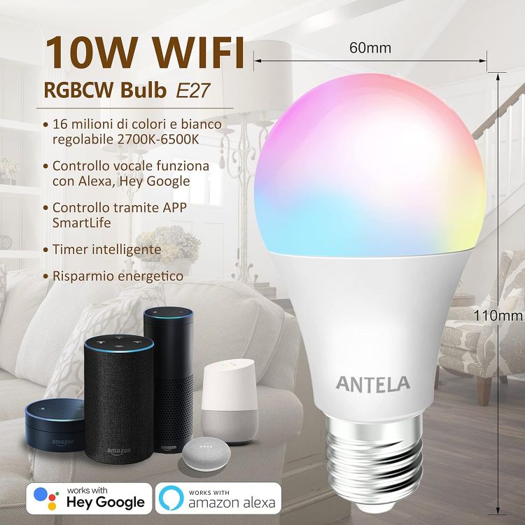 Picture of Smart Bulb E27 Alexa WiFi Light Bulbs 4 Pack 9W 1000LM RGB LED Screw Bulb 2700K–6500K Dimmable Compatible with Alexa Google Home No Hub Required [Energy Class E]