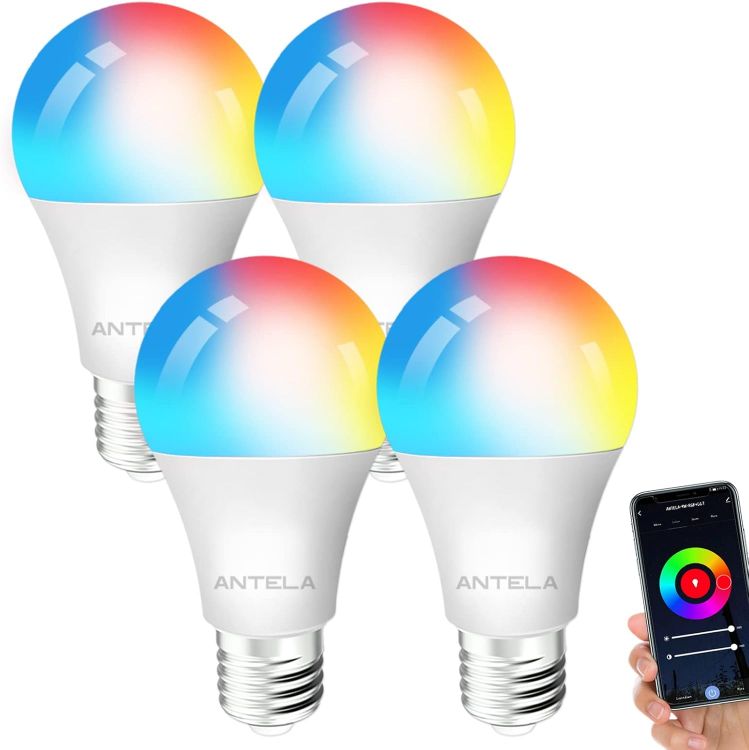 Picture of Smart Bulb E27 Alexa WiFi Light Bulbs 4 Pack 9W 1000LM RGB LED Screw Bulb 2700K–6500K Dimmable Compatible with Alexa Google Home No Hub Required [Energy Class E]