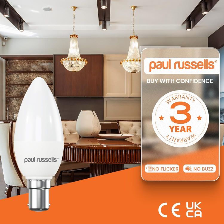 Picture of LED Light Small Bayonet Cap B15 3 Pack – 4.9W 470LM C35 Candle Bulbs 40W Equivalent 6500K Daylight Frosted SBC Chandelier Lightbulbs [Energy Class F]