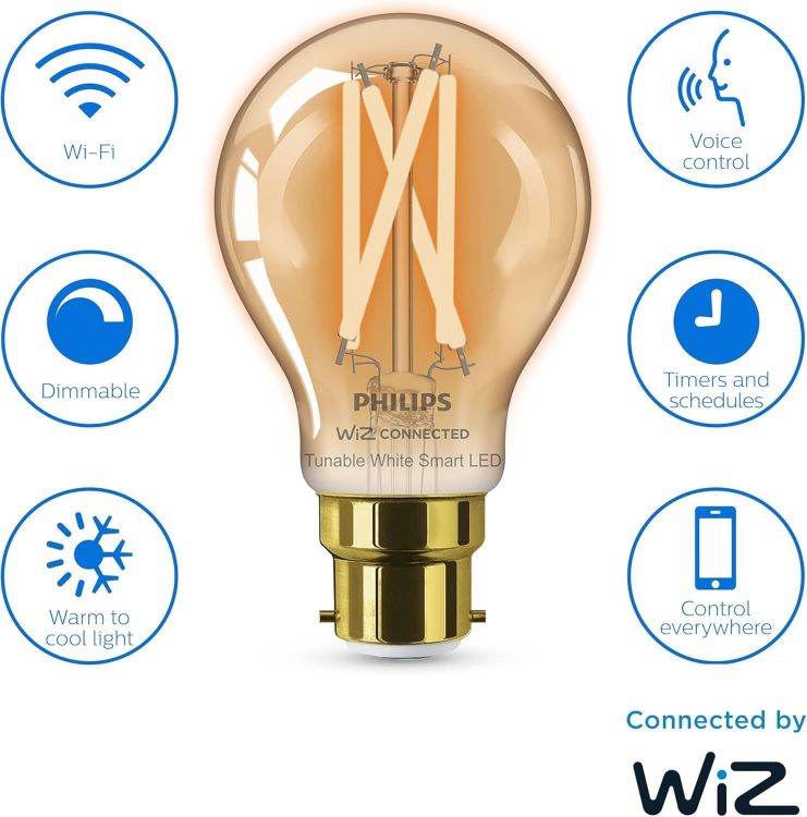Picture of Smart  Connected Vintage LED Light Bulb B22 – Dimmable 640 Lumens Tunable Warm White and Cool White Smart Bulb Compatible with Alexa and Google [Energy Class F]