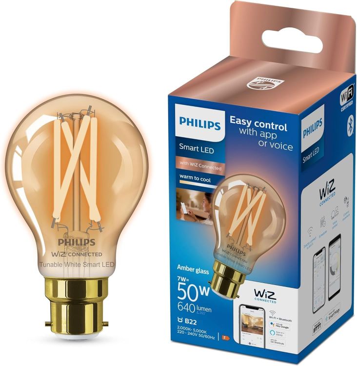 Picture of Smart  Connected Vintage LED Light Bulb B22 – Dimmable 640 Lumens Tunable Warm White and Cool White Smart Bulb Compatible with Alexa and Google [Energy Class F]