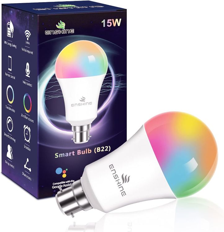 Picture of Bayonet Smart Bulb 15W WiFi Light Bulbs B22 – 1500 Lumens Colour Changing and Tunable White Compatible with Alexa and Google Home No Hub Required