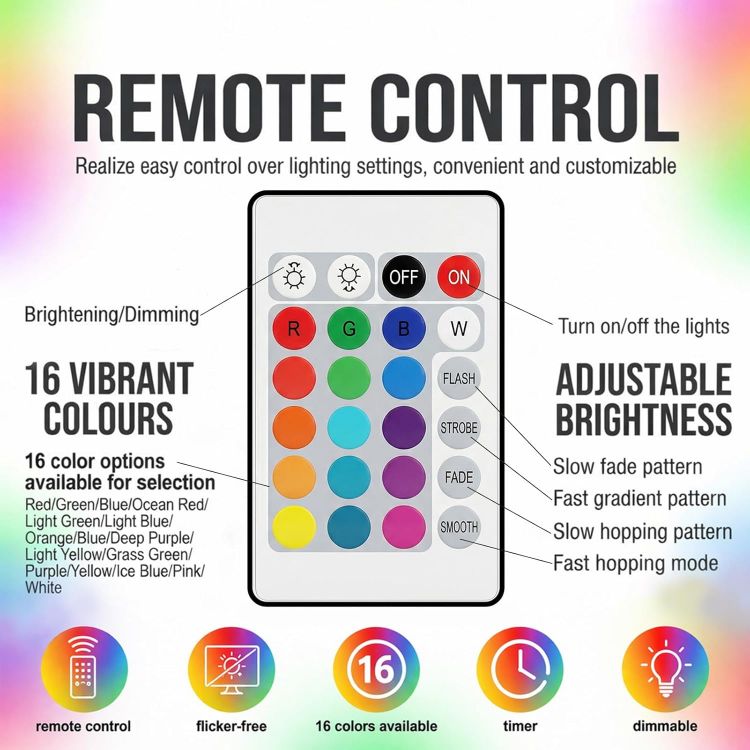 Picture of E27 Colour Changing Smart Light Bulb 5W G45 Dimmable LED RGB + Warm White with Remote Control 16 Colours 4 Lighting Modes 450LM 40W Replacement