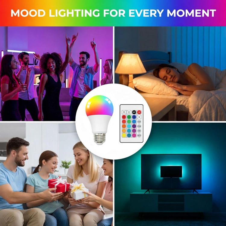 Picture of E27 Colour Changing Smart Light Bulb 5W G45 Dimmable LED RGB + Warm White with Remote Control 16 Colours 4 Lighting Modes 450LM 40W Replacement