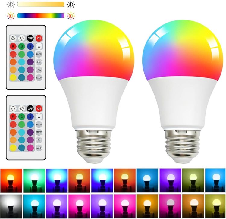 Picture of E27 Colour Changing Smart Light Bulb 5W G45 Dimmable LED RGB + Warm White with Remote Control 16 Colours 4 Lighting Modes 450LM 40W Replacement