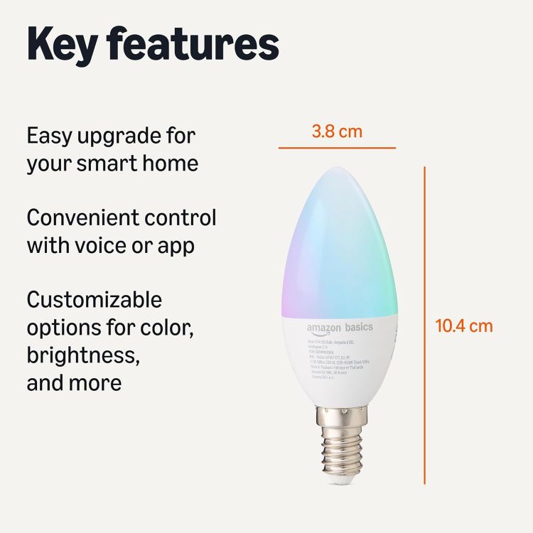 Picture of E14 Smart LED Bulb 4.7W WiFi Light Bulb Multicolour 4 Pack Compatible with Alexa 2.4GHz Smart Lighting Energy Class F