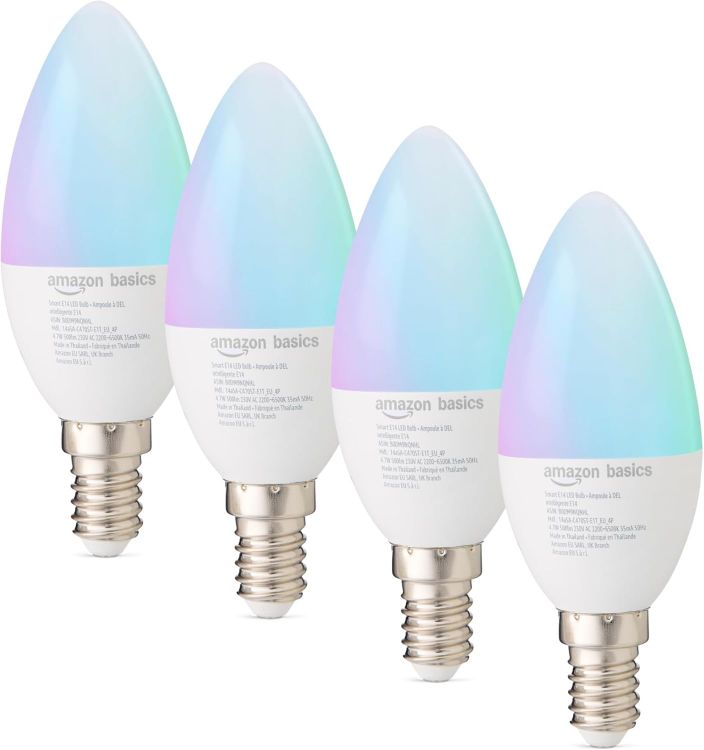Picture of E14 Smart LED Bulb 4.7W WiFi Light Bulb Multicolour 4 Pack Compatible with Alexa 2.4GHz Smart Lighting Energy Class F